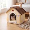 Soft Enclosed Pet House Bed Thick Sponge Padding, Dog with Pitched Roof,