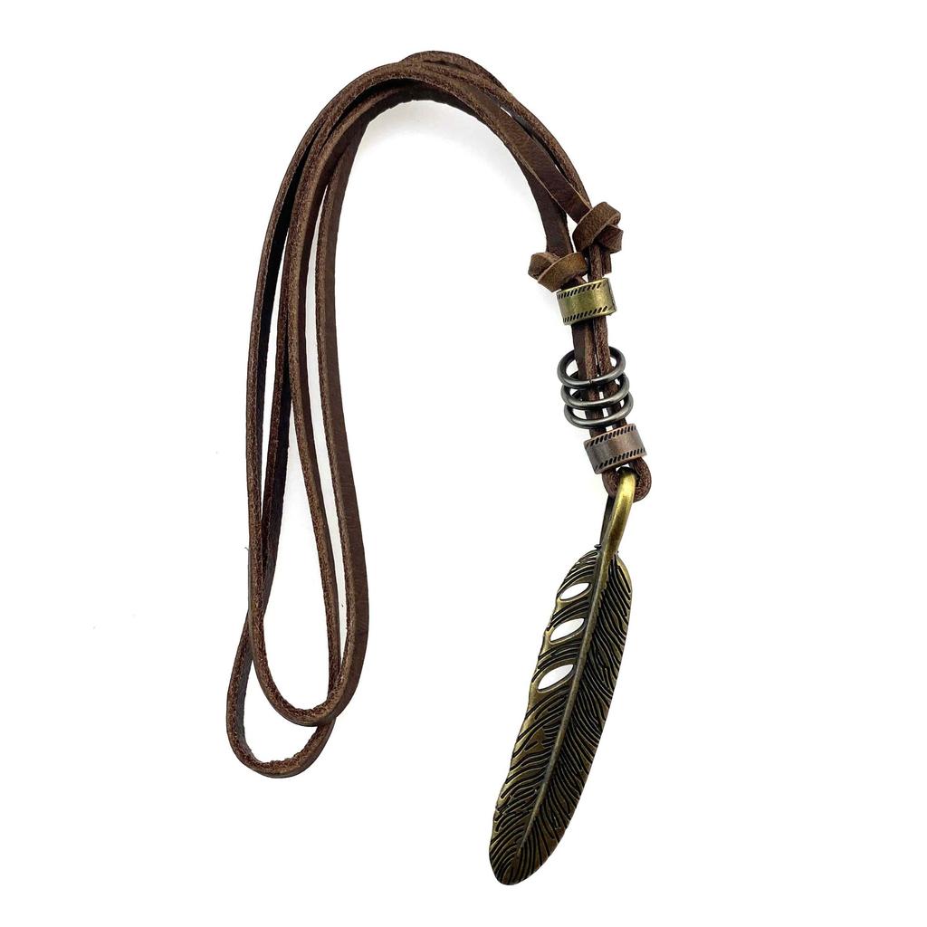 Clothing Accessories Personalized Simple Cowhide Necklace Adjustable Large Feather Pendant Sweater Chain