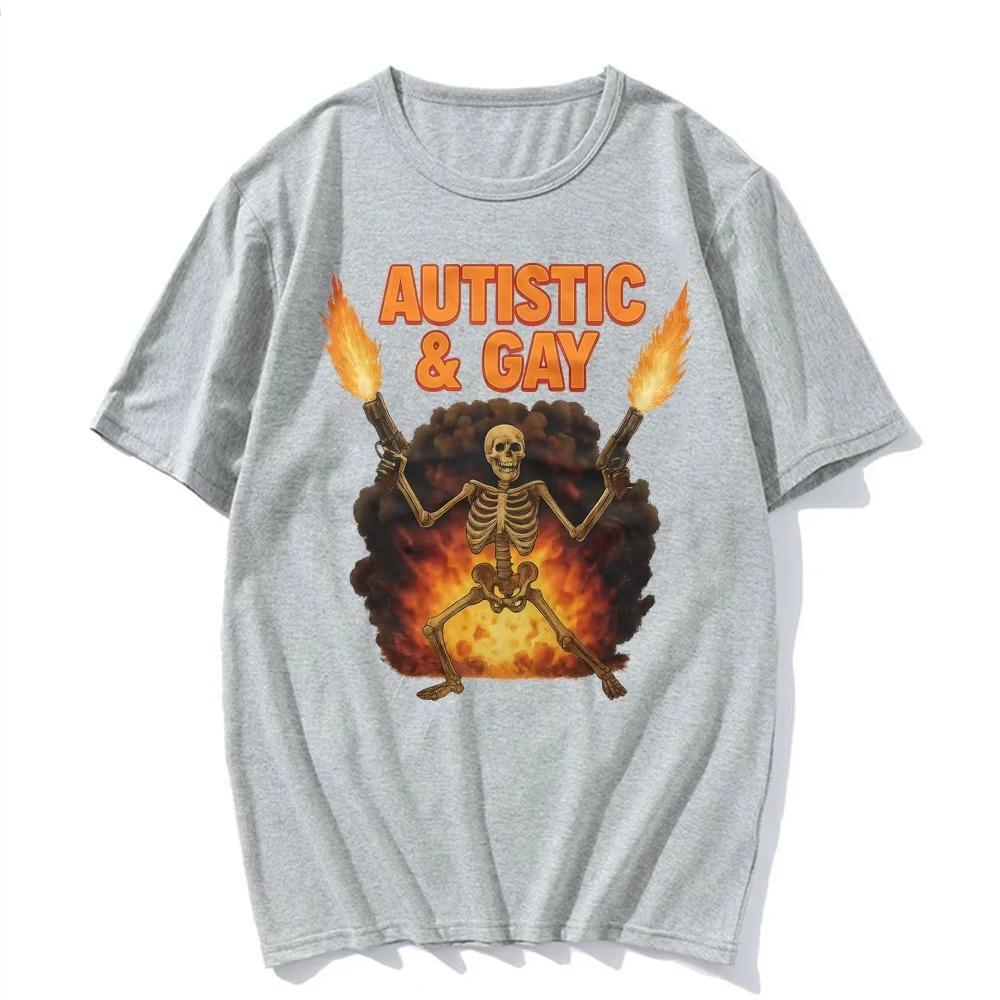 2026 New Autistic  Gay Skeleton Explosion Tshirt Funny Unhinged Meme Tshirts Unisex Wounisex Vintage Gothic Clas