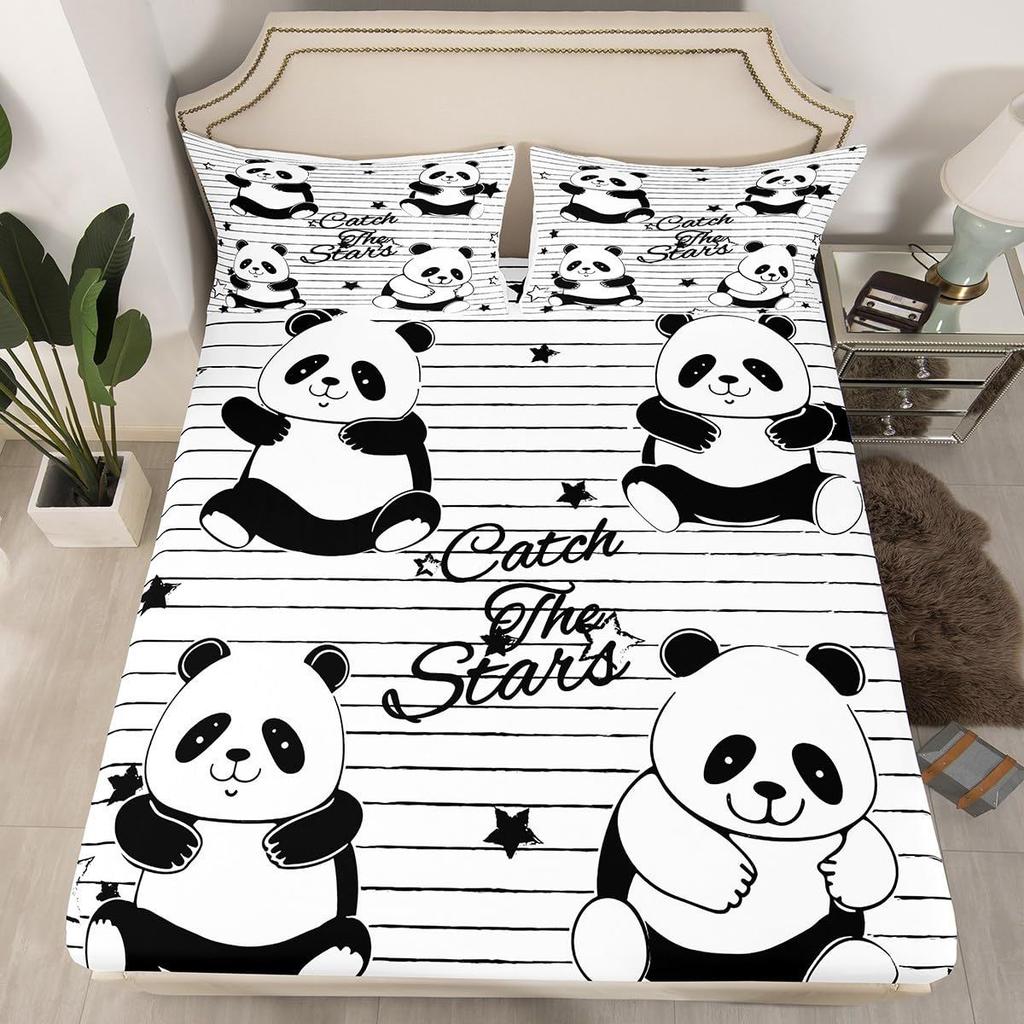 Cute Cartoon Panda Pattern Bed Hat Four-Piece Bedding Set Bedroom Dormitory Bedding Decoration