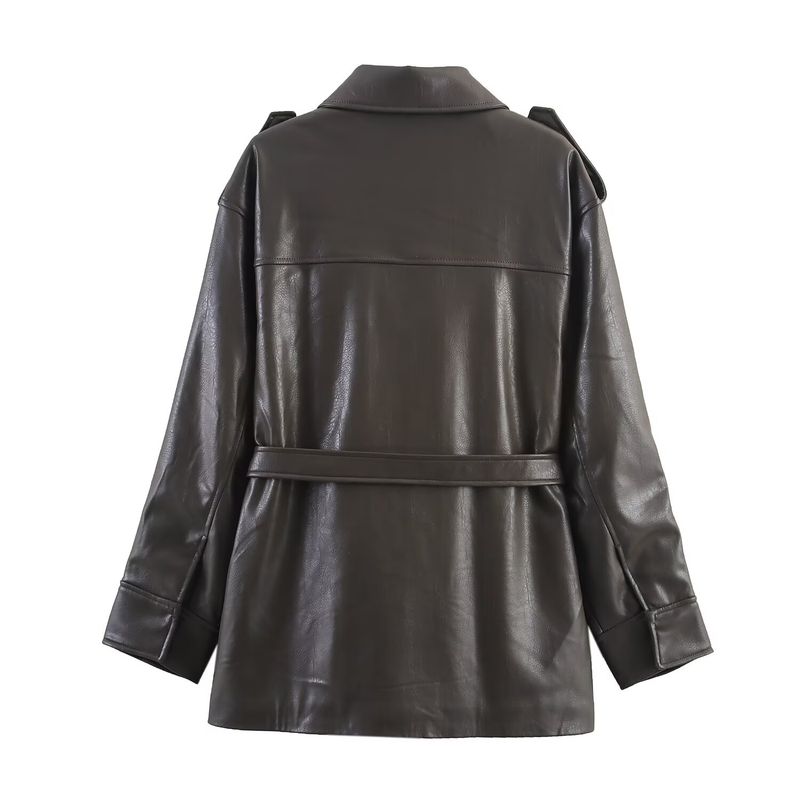 Araltay New Arrival Fashion Style Women's Clothing Fashion All-Match Minimalist Pocket Decoration Imitation Leather Jacket Outwear 4341766