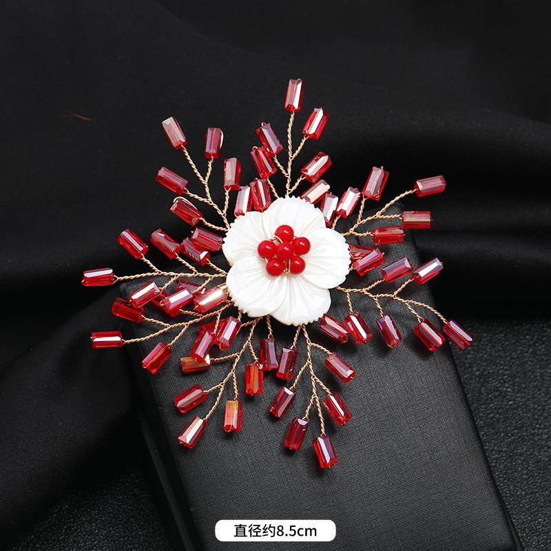 Red crystal pearl snowflake brooch temperament elegant luxury atmosphere high-end corsage women's high-end coat pin