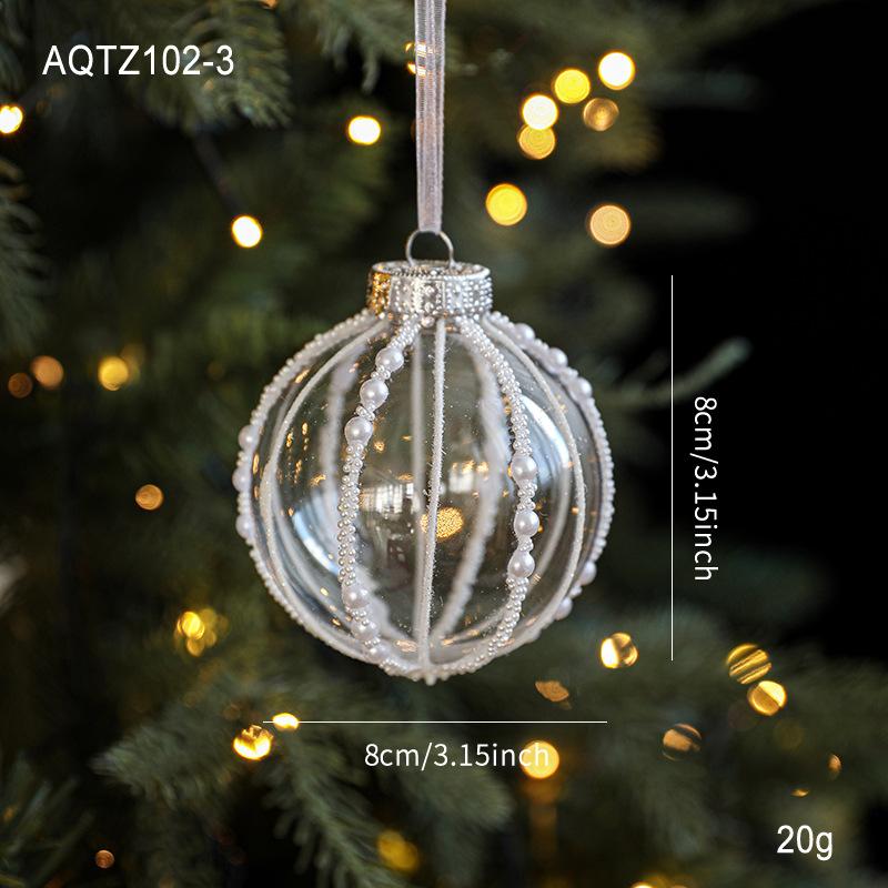 8CM plastic transparent ball Christmas ball striped sticky powder white pearl hanging ball Christmas tree decoration scene arrangement