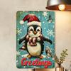 Vintage Penguin Bird Christmas Tin Sign 8x12 Inch Aluminum Metal Poster Holiday Wall Decor For Home Office Cafe Garage
