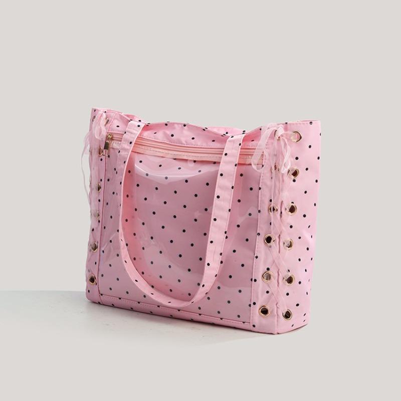 Large-capacity Tote Bag with Bow Tie, Stylish Handbag with Transparent Shoulder Strap