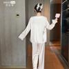 Women's pajamas, youthful sweet jacquard ice silk long-sleeve and long pants loungewear set, cute ruffle collar pajamas, spring/autumn style