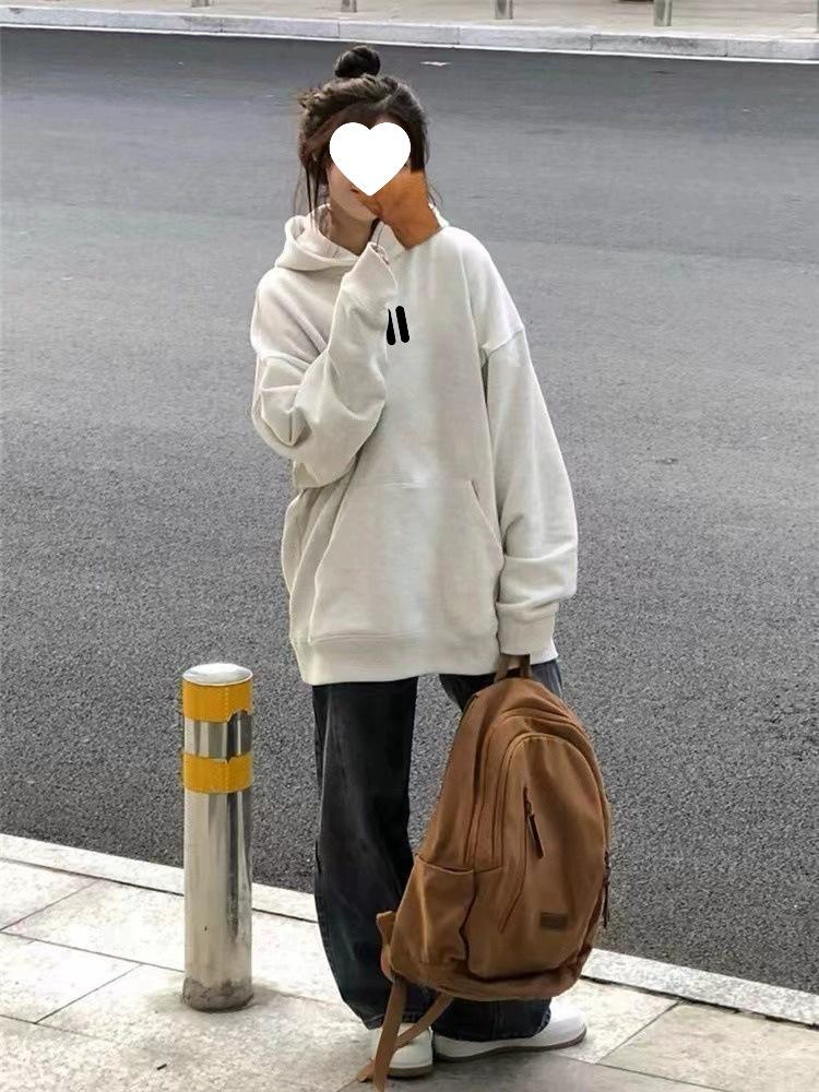 Women's Oversized Petite Hoodie - Pure Cotton, Trendy American Design, Autumn Jacket
