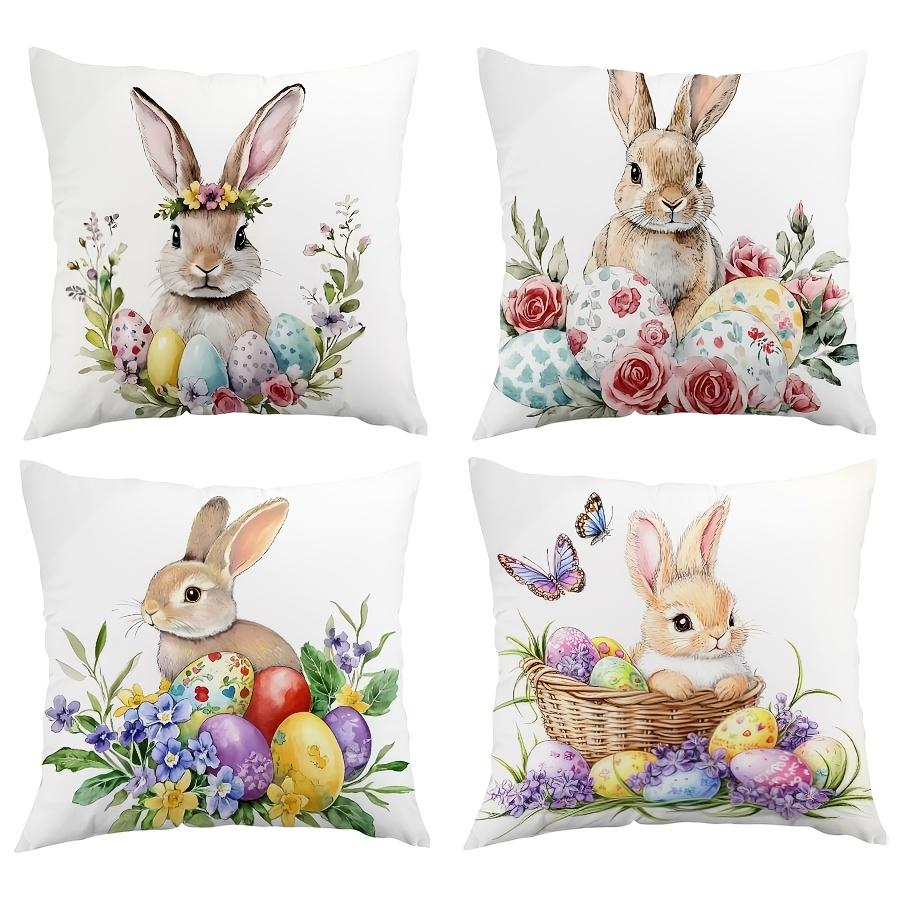 1PC Easter Bunny Easter Egg Flowers Modern Wind Pillow Case, Single-sided Printing ,Spring and Autumn Models, Without Core.