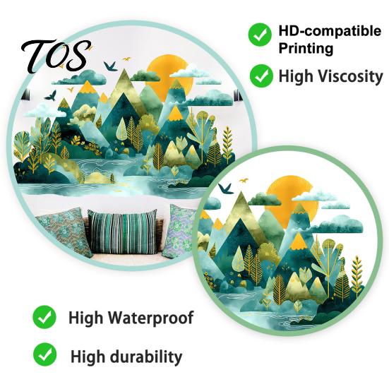 Easy Installation Wall Graphics 2Pcs Watercolor Mountain Sticker, Peel And Stick Landscape Decal, PVC Waterproof Scenery Boho Stickers Mural,