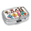 Portapillole Portatile con 2 Scomparti, Mini Custodia Organizer in Metallo per Medicine, Carino Contenitore Stampato per Pillole, Vitamine, Gioielli, Viaggio, Uso Quotidiano