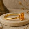 Emerald Cut Citrine Gemstone Ring, Yellow Gold Plated 925 Sterling Silver, Solitaire Bridal Jewelry, Anniversary Gift for Her