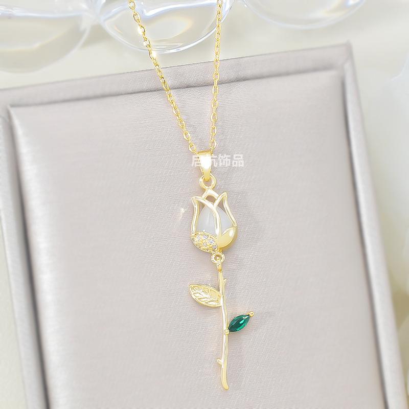 Tulip Necklace Women'S Light Luxury Premium Fresh Versatile Opal Pendant Exquisite Accessories
