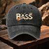 A Cap Featuring The Letters BASS with a Design That Incorporates Musical Notes Bass Guitars And Music Symbols This Stylish