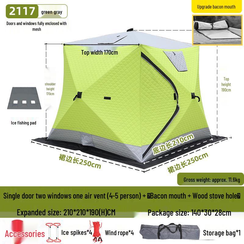 Hexagonal Cotton Ice Fishing Tent - Thickened, No Assembly Needed