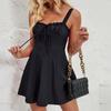 Summer Strapless Tie Up Solid Color A-Line Skirt Hem Dress With Suspender Skirt For Women