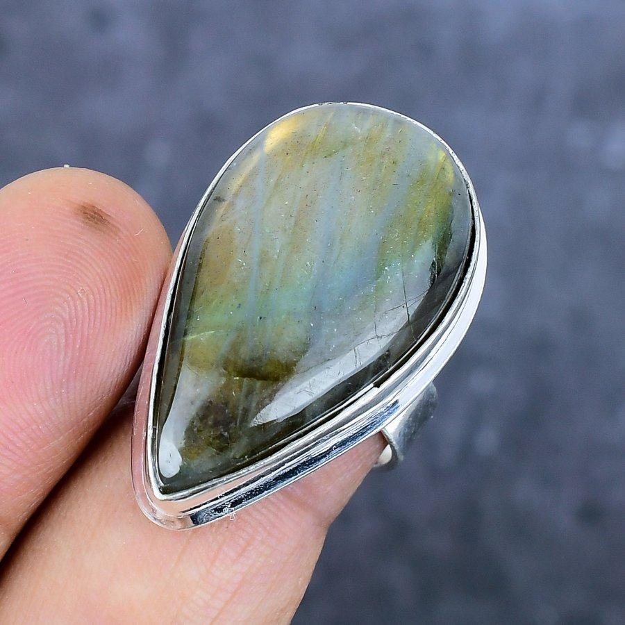 Labradorit Edelstein 925 Sterling Silber Schmuck Ring Größe 8