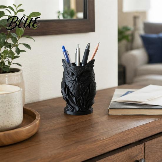 Small Desktop Storage Tube 3D Printed Owl Pen Holder Creative Desk Organizer for Office Stationery Stable Marker Retro Relief Animal Container