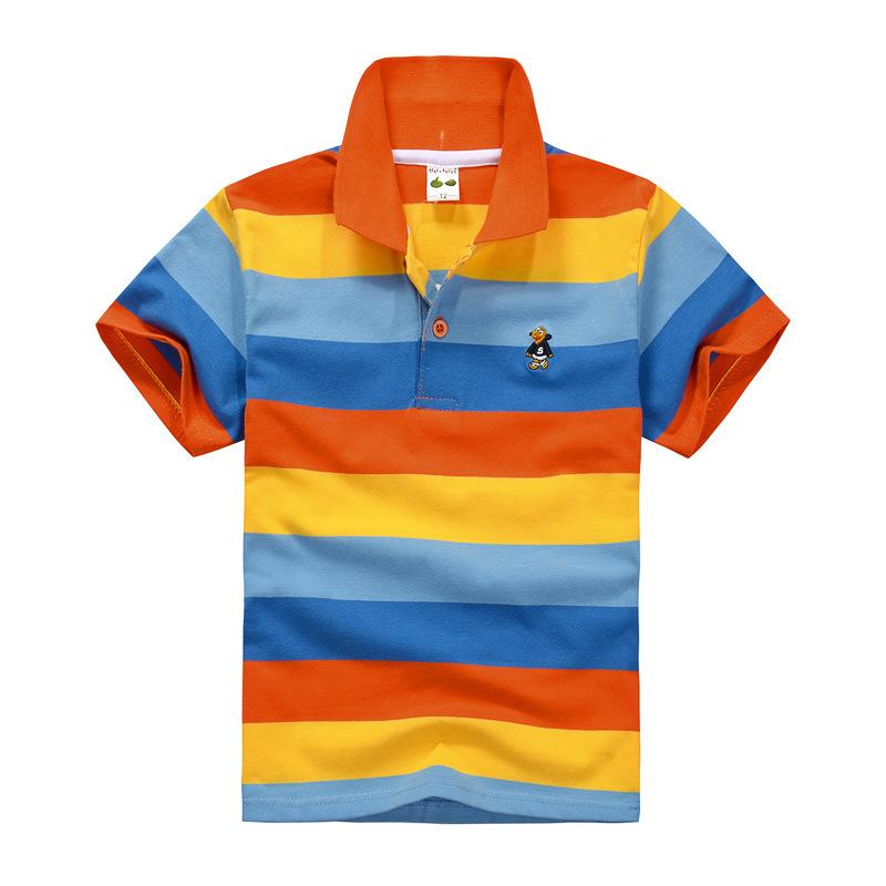 Children's Short Sleeved Summer Children's Wear Middle and Large Children's T-shirt Cotton Stripe Polo Shirt