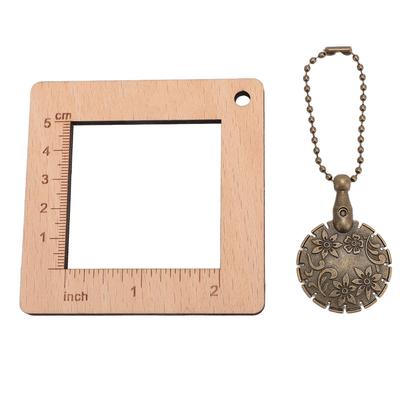 Wood Knitting Ruler with Yarn Cutter Square Sewing Density Gauge Sweater Scarf Weaving Tool for