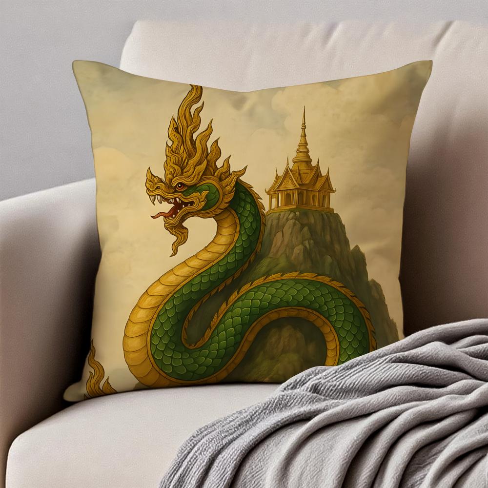 

Classical traditional Thailand NNaga Cushion Cover Pillowcase Antidustmite Invisible Zipper Short Plush Sofa Cushion 40X40cm