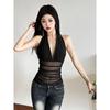 # Sisjuly# French Style Women's Layered Ruched Halter Spaghetti Straps Women's Mesh Patchwork Sexy See-through Vest