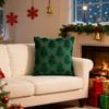 Square Decorative Throw Pillow Cover with Christmas Tree Pattern and Textured Embroidery for Sofa Bed Chair Couch Home Decor