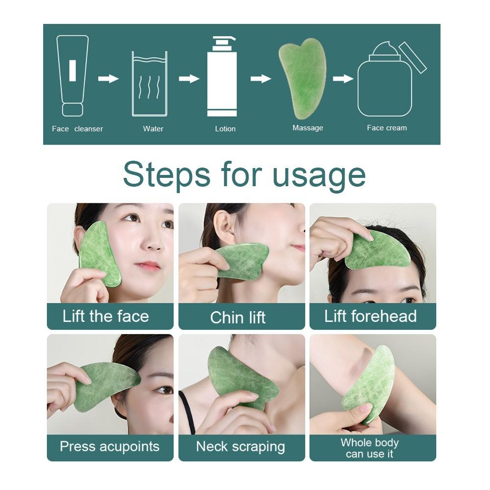 Woman Roller Jade 3-piece Set Massager Face Eyes Neck Forehead Beauty Scraping Pebble Facial Massage Stick