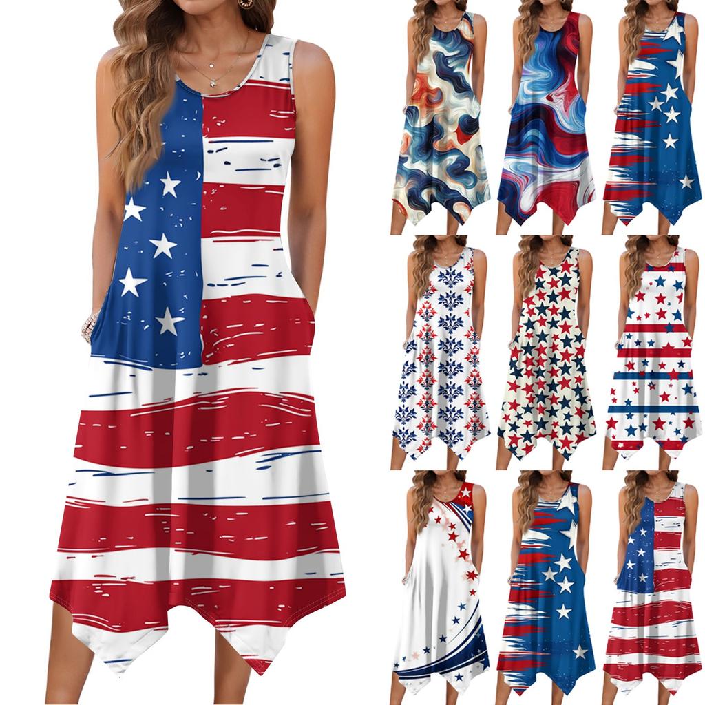 Dámské ležérní šaty na léto Tílkové šaty Volné plážové šaty s kapsami Rozšířené midi letní šaty