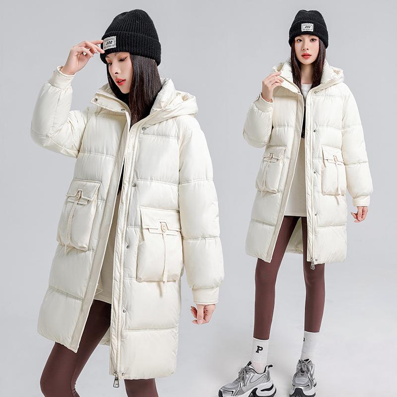 Cotton clothes women's over the knee length 2025 winter new Korean version of thickened jacket with large pockets padded jacket women's padded jacket