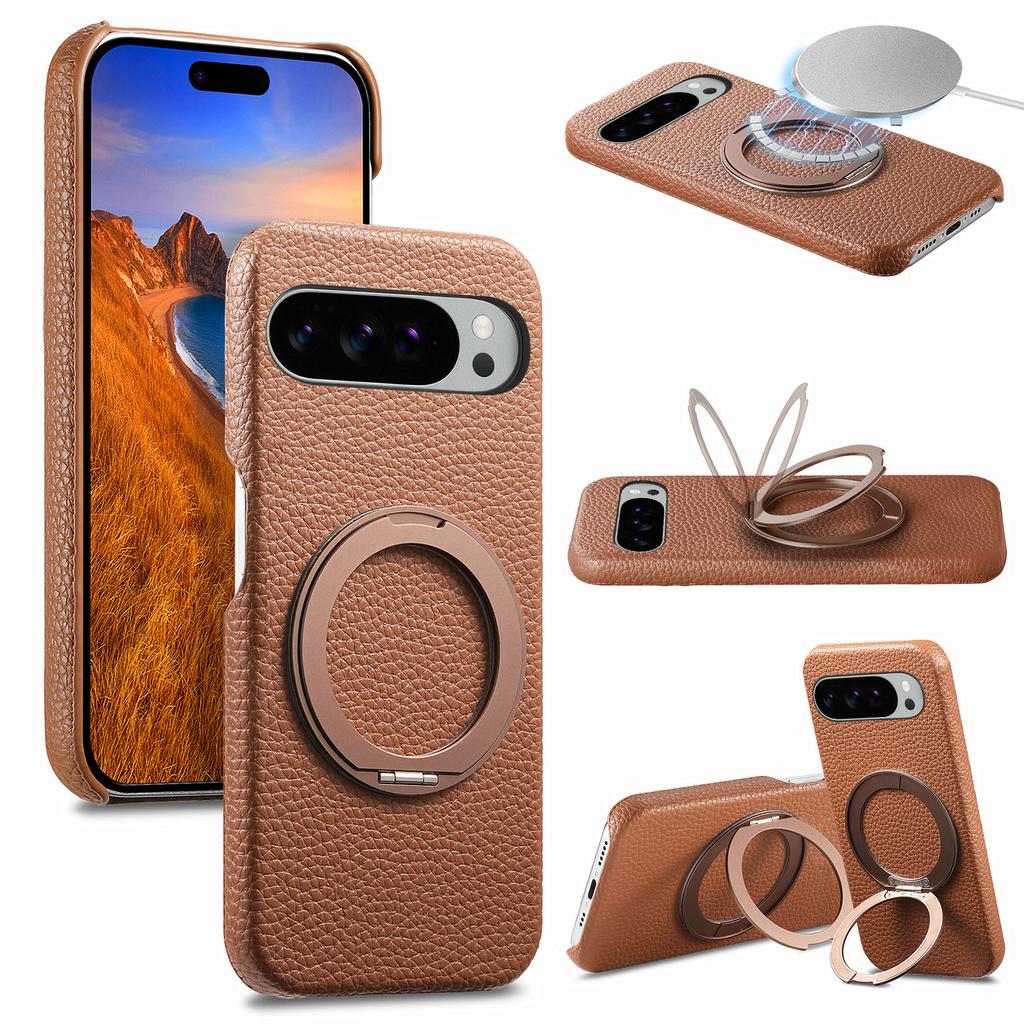 Supporto Rotante a 360° Cavalletto Magnetico Pelle con Texture a Litchi Custodia per Telefono per Google 10 Pro XL 9 8a Per Magsafe Copertura Antiurto