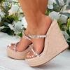 Moda Eilyken 2025 Nuevas Zapatillas de Plataforma de CRISTAL con Cuña Verano Zapatos Peep Toe Mujer Sexy Mules Super Altas Sandalias Femeninas