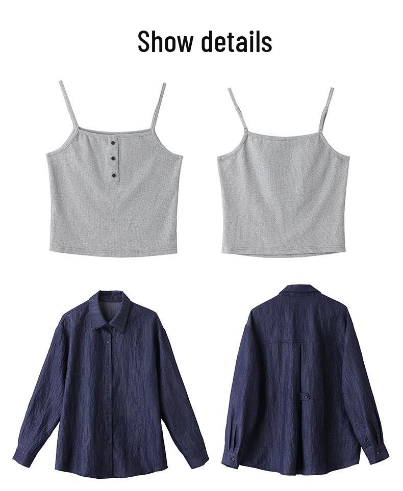 2025 Women's Summer Three-Piece Set: Denim Jacket, Camisole, Wide-Leg Pants (ME5567)