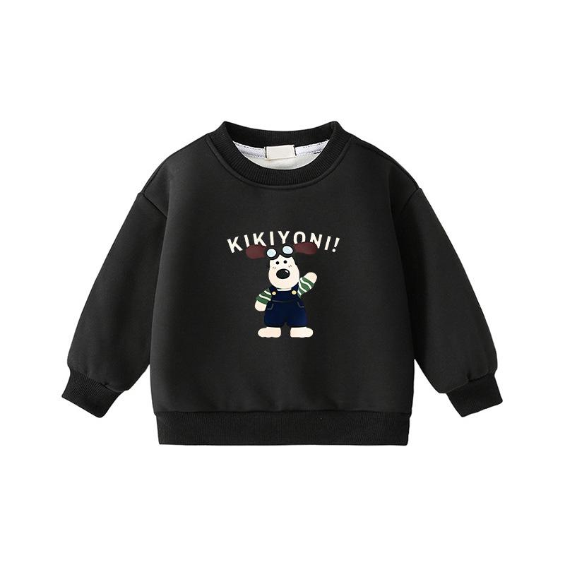 Popular Korean-Style Kids' Round Neck Long Sleeve Velvet-Lined Loose Hoodie