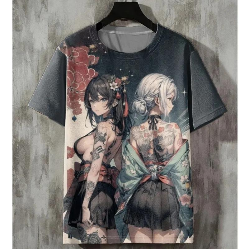 Unisex T-shirt 3D printed T-shirt with anime elements short sleeved loose oversized men's and women's clothing street top
