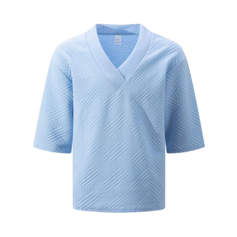 New Spring Summer Men's V-Neck Jacquard Sweater All-Match Breathable Soft Casual Comfort Knit Top