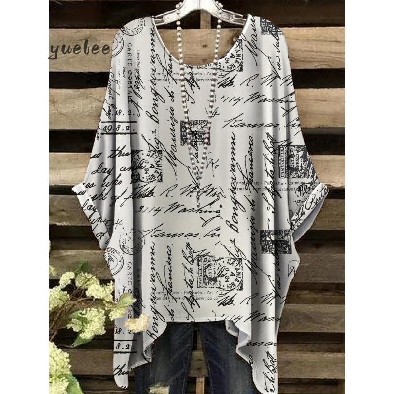Bohemio Chic Oversize de Moda Estampados Étnicos Dobladillo Irregular Cuello Redondo Ropa Moda Ropa de Mujer Versátil Ropa para Mujer