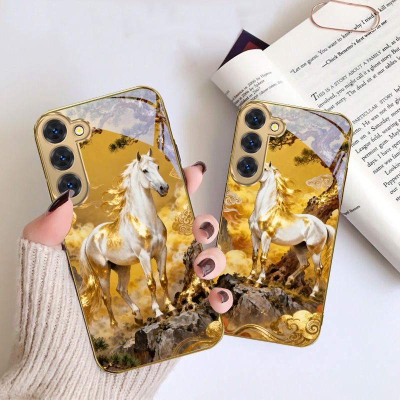 tall and sturdy horse For Samsung Galaxy S26 S20 FE S21 S22 S23 Plus S24 Ultra S25Ultra S21+ S22Plus Golden glass phone case