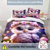 Cute Owl Pattern 3D Printed Duvet Cover Cartoon Animal Style Bedding Set Pillowcases Polyester Soft Comfortable Quilt Cover Set
