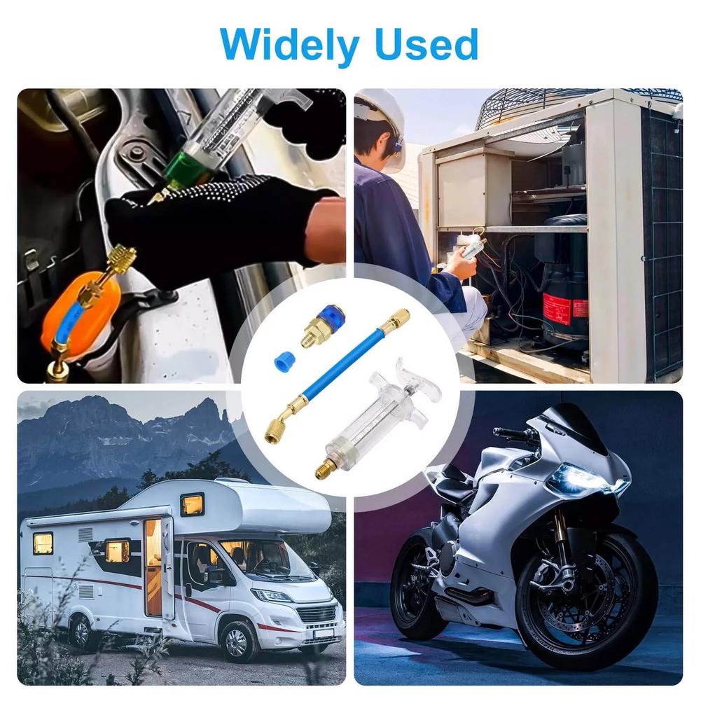 Car A/C Oil/Dye Injector 30Ml 2oz 1/4 Injector Low Side Quick Coupler Adapter Car Air Conditioning Oiler Syringe Injection Tool
