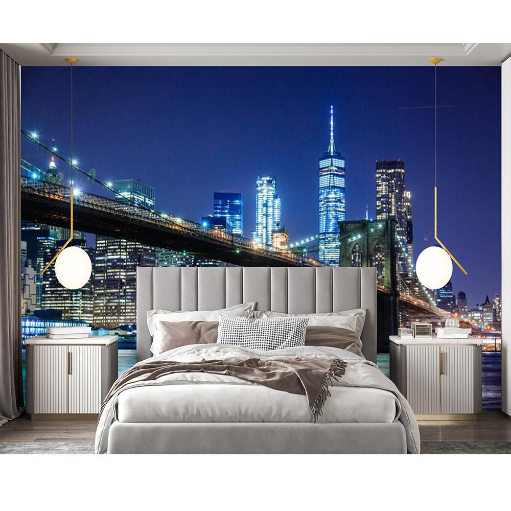 Modern 3d Removable Wallpaper Bridge City Night Wall Murals Wall Stickers For Living Room Bedroom Wall Decor Mural