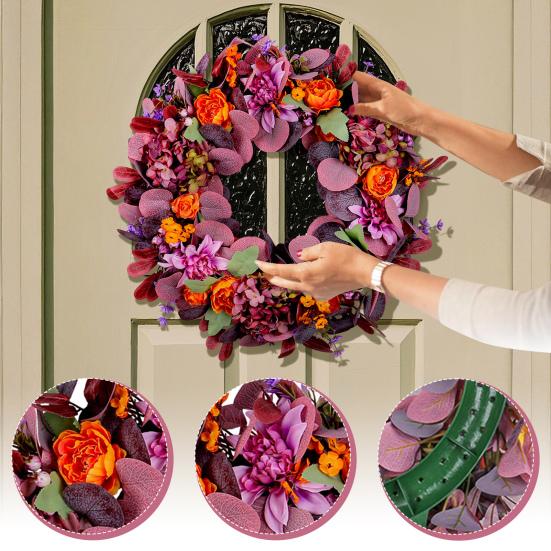 Fall Wreath Vibrant Color Bow-knot Design Easy To Hang Multipurpose Thanksgiving Front Door Garland Autumn Decoration