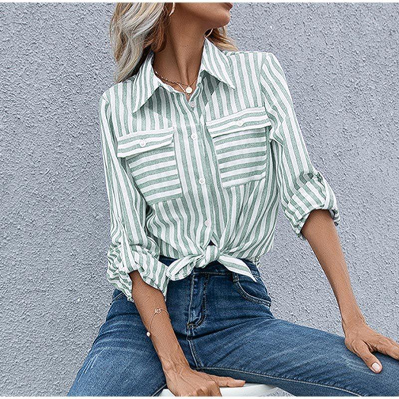 Women's Spring and Summer Striped Single Breasted Long Sleeve Shirt Women Elegant and Youth Woman Stylish Blouse