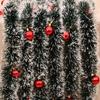 Dark Green Christmas Heather Garland with White Edge & Bow for Hotel Decoration