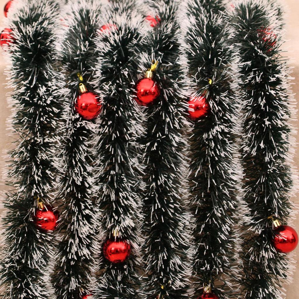 Dark Green Christmas Heather Garland with White Edge & Bow for Hotel Decoration