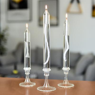 3pcs Transparent Glass Candlestick Lamp Refillable Pillar Candle Oil Lamp Smokeless Creative Romantic Wedding Decoration