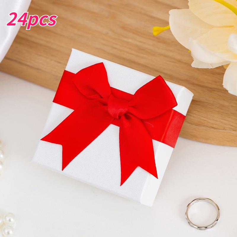 24pcs Bow Jewelry Boxes Necklaces Earring and Ring Jewelrys Display Case Cardboard Storage Box Valentine's Day Jewelry Packaging