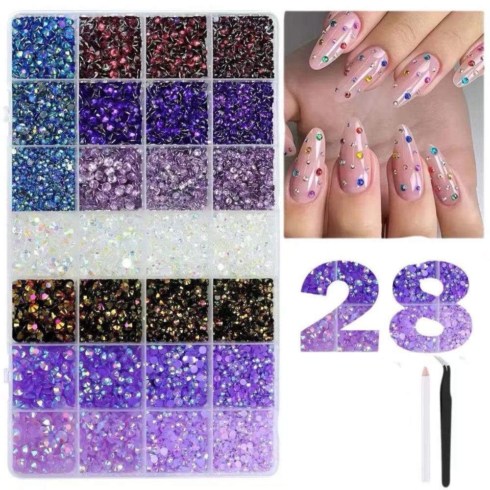 24/28 Grids Mixed Mini Christmas Gems Nail Charms Luxury Flatback Colorful Rhinestones Nail Art