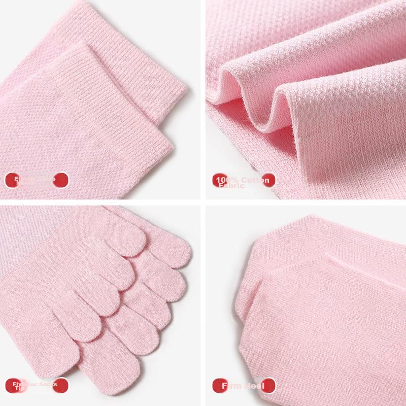 Women's Five-Toe Socks, Summer Thin Style, Ladies' Socks, Pure Cotton, Casual Mid-Calf, Large Mesh, Personalized Toe Socks, 5 Pairs