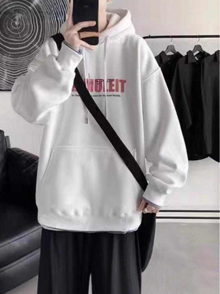 Herren Trendy Locker Geschnittener Hoodie – Frühling/Herbst Hong Kong Stil Pullover mit Samtfutter