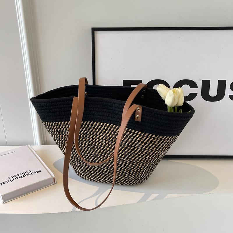 

Женская плетеная пляжная сумка большой вместимости из хлопковой нити, ручная работа, сумка через плечо